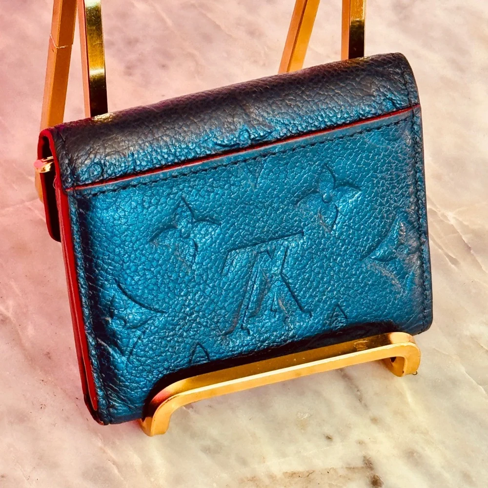 Louis Vuitton Black Embossed Monogram Compact Wallet with Red Trim